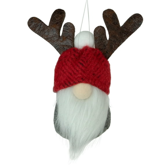 5" Red and Gray Santa Gnome with Moose Antlers Christmas Ornament Decoration