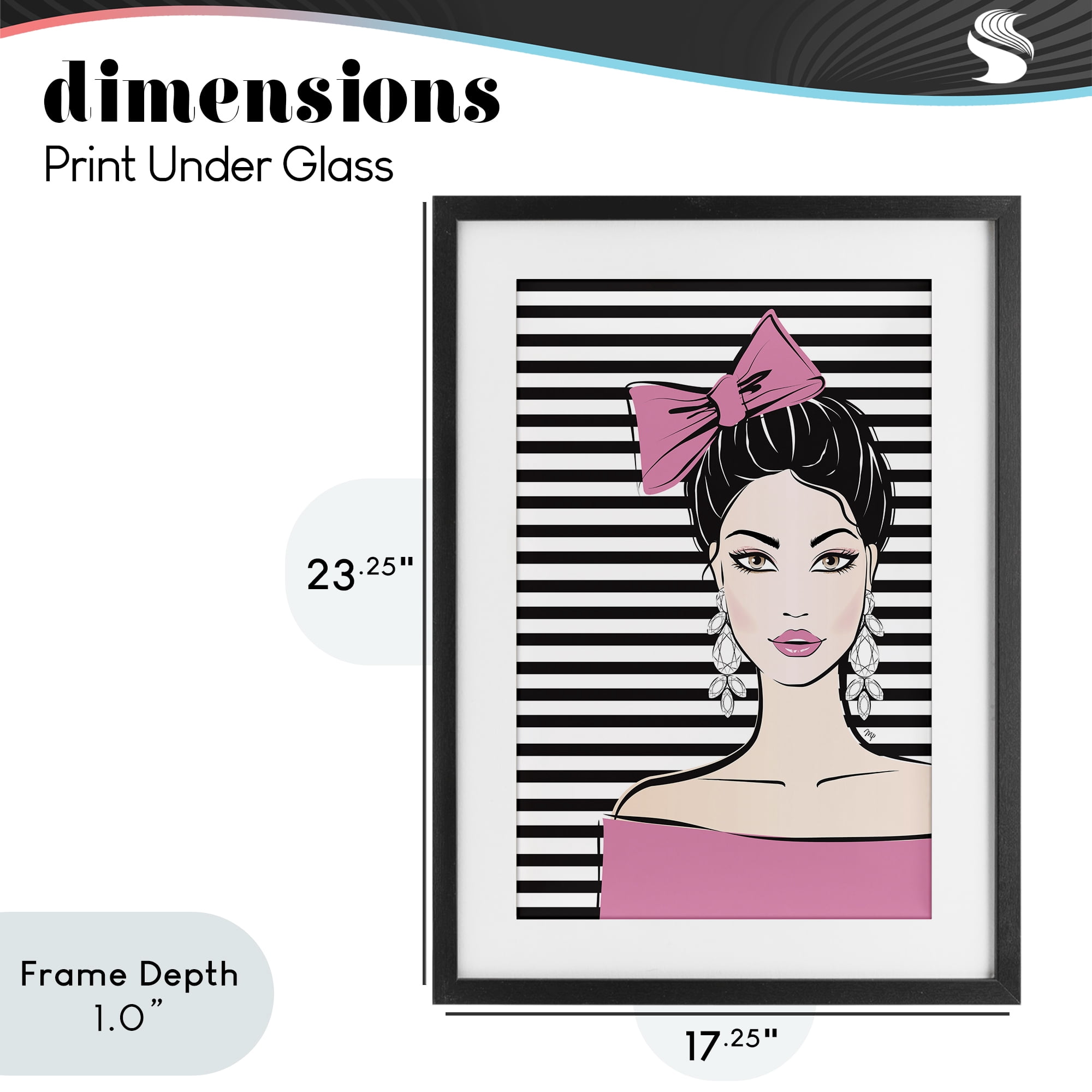 Stupell Industries Girl with Pink Bow & Earrings Black Framed Print Under Glass, design by Martina Pavlova