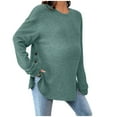 thumbnail image 2 of BRGZLK Maternity Long Sleeve Tops Casual Solid Color Lightweight Knit Ribbed Round Neck Fitted Tulip Hem Elastic Tops Button Decor Tunic Tops Green L, 2 of 5