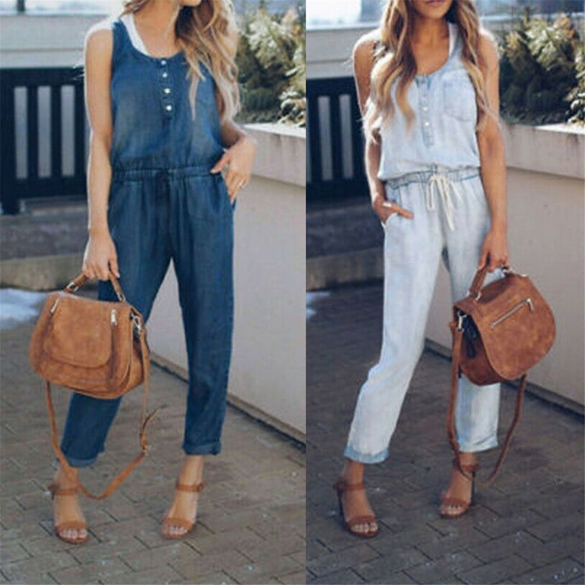 FOCUSNORM Women Jeans Jumpsuit Casual Oversized Boyfriend Baggy Denim