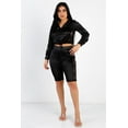 thumbnail image 2 of Satin Lace Details Long Sleeve Hooded Crop Top & Biker Short Set, 2 of 5