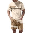 thumbnail image 3 of Sewkxo Men's Summer Casual 2 Piece Crew Neck Outfits Short Sleeve Shirt and Shorts Sets Beach Vacation,Khaki M, 3 of 7