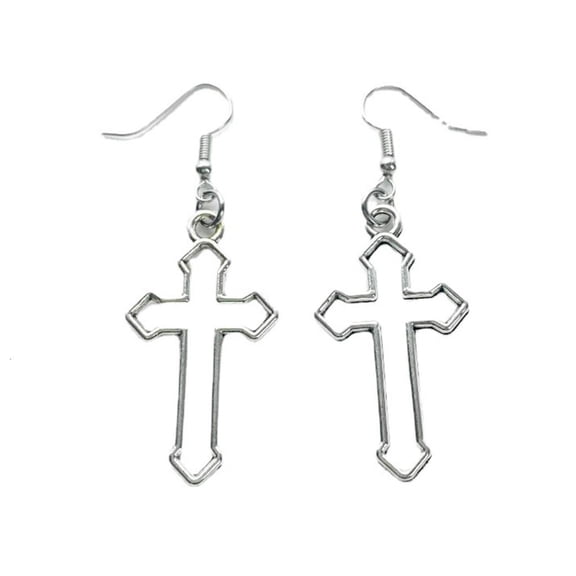 Osdhezcn Simple Punk Style Ear Hooks Hollow Cross Dangle Earrings Minimalist Jewelry Fashion Long Drop Earrings for Women Men
