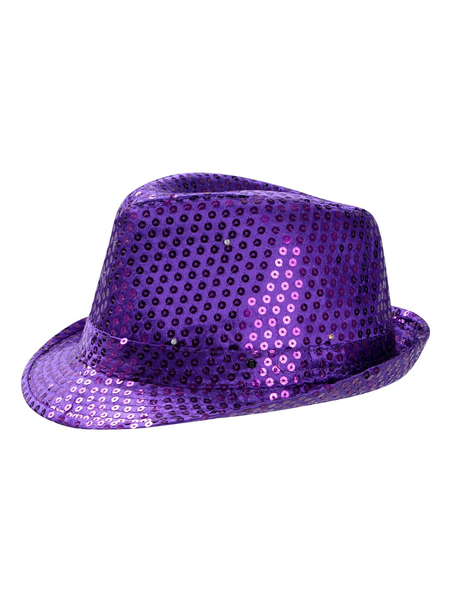 Mens LED Sequin Trilby Hat Light Up Flashing Jazz Ladies Dance Gangster Costume 