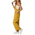 thumbnail image 3 of Womens Bib Overalls Cotton Linen Wide Leg Jumpsuits with Pockets Casual Beach Vacation Summer Rompers (S, Yellow), 3 of 8