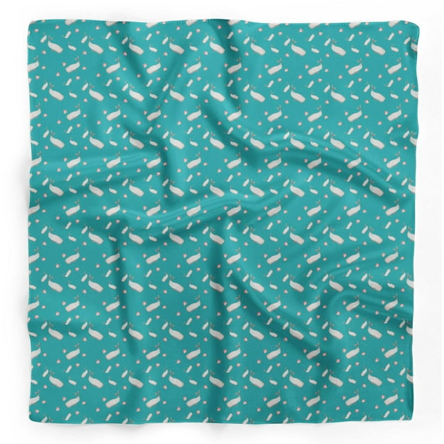 Bimba Green Shell & Whale Fish Ocean Pure Silk Printed Head Bandanas Summer Neck Wrap Scarf 40 x 40 Inches