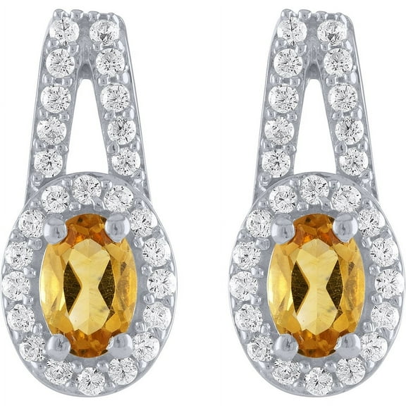 Brilliance Fine Jewelry Citrine and CZ Earring, Pendant and Ring, 3-Piece Set