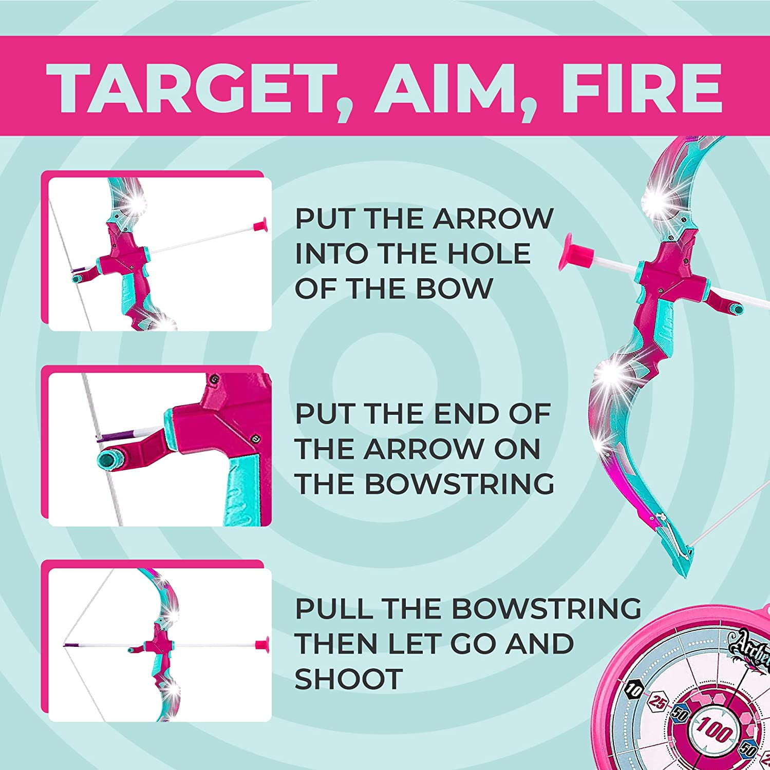 Toysery kids archery set - Kids Archery Bow with 6 Suction Cups Arrows, Target, and Quiver- girls bow and arrow set | kids bow and arrow