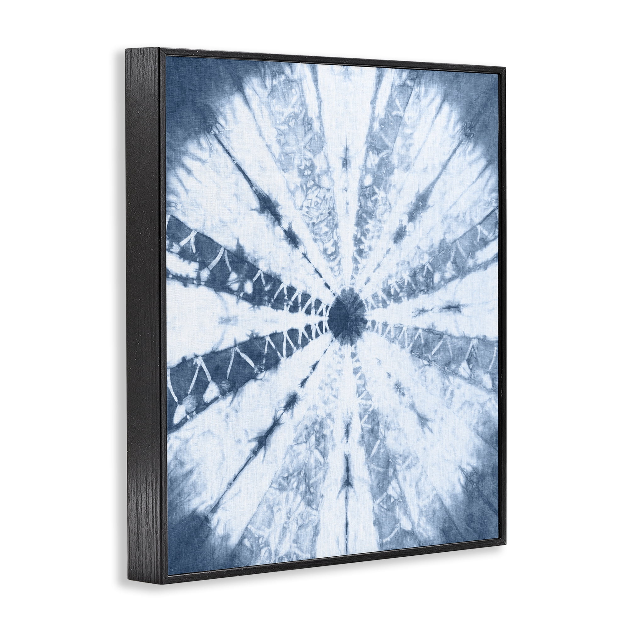 Stupell Industries Blue Tie Dye Sunburst Abstract Painting Black Framed Art Print Wall Art, 16 x 20