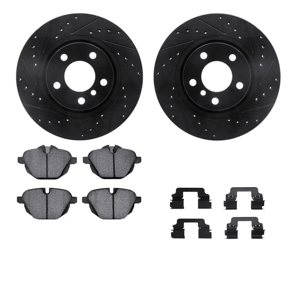 Dynamic Friction Company Rear Brake Rotors-Drilled and Slotted-Black with 5000 Advanced Brake Pads includes Hardware 8512-31105