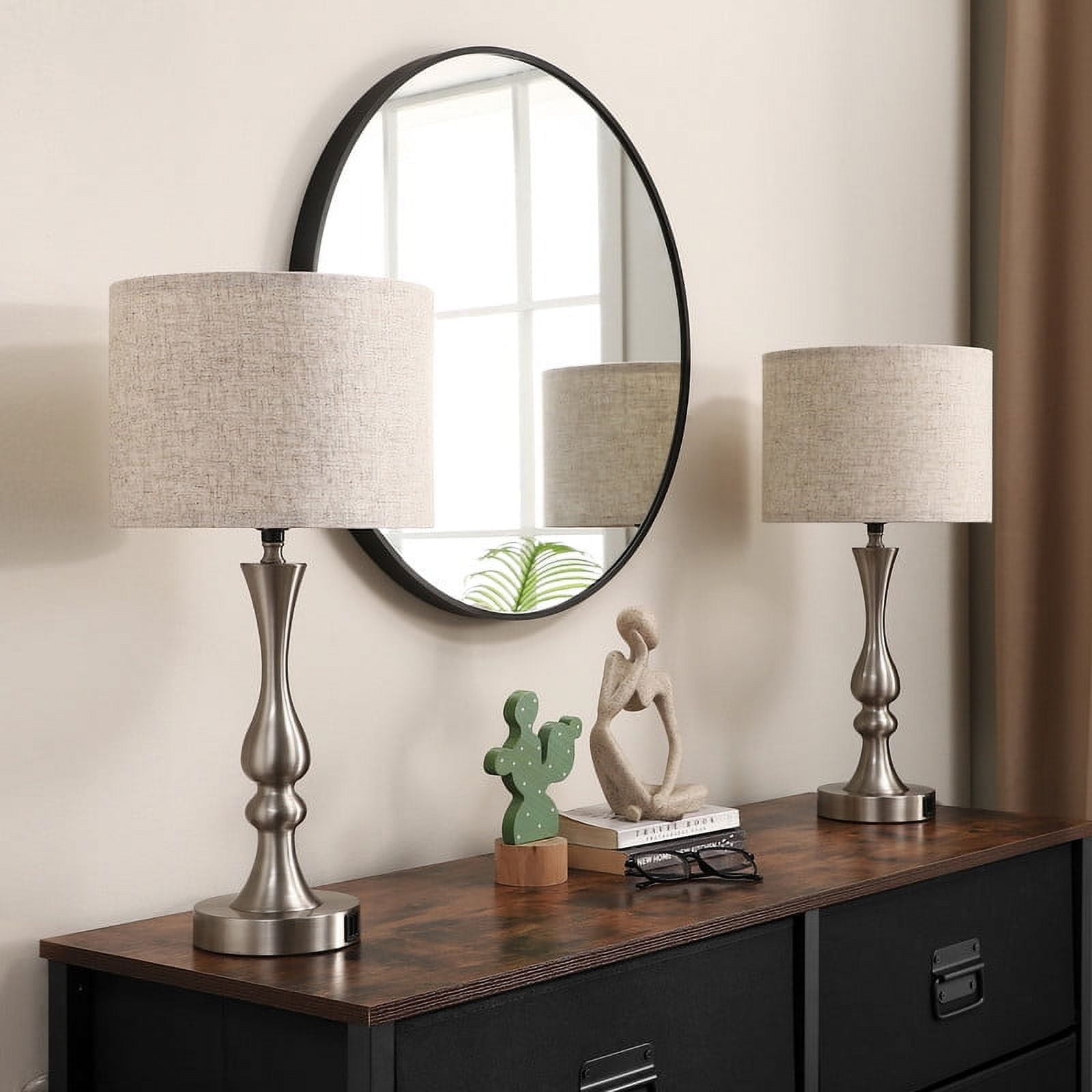 EDISHINE Touch Control 3 Way Table Lamps Set of 2,Bedside Lamp with 2 Charging USB Ports Dimmable E26 Base included 2 Light Bulbs