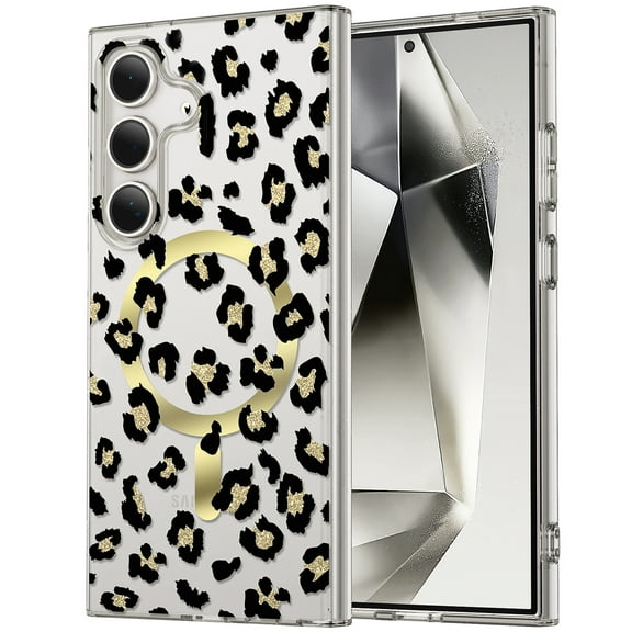 Feishell Magnetic Case For Galaxy S22 Plus Luxury Leopard Cute Pattern Design Compatible with MagSafe Rubber Silicone Shockproof Case Wireless Charging for Samsung Galaxy S22 Plus 6.6 inch, Black