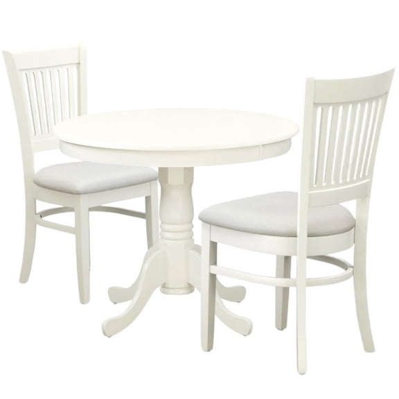 FurniFact White Solid Wood Dining Table for 2 with Chairs, Small 3 Piece Set