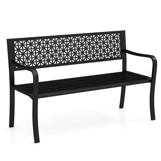 Costway 50" Garden Bench with Patterned Backrest and Curved Armrests for Porch Lawn