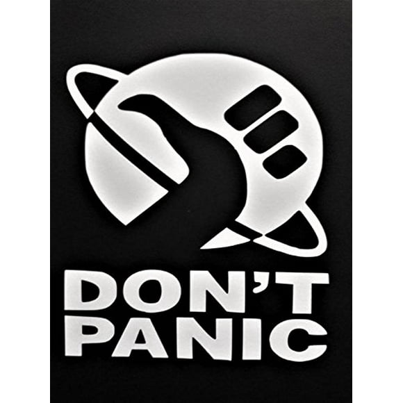 Chase Grace Studio Hitchhiker's Guide Galaxy Don't Panic Hitchhiker Vinyl Decal Sticker|White|Cars Trucks Vans SUV Laptops Wall Art|5.5" X 4.75"|CGS834