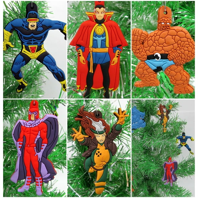 Christmas Tree Ornaments X-Men and Other Comic Books Super Hero Set Featuring Prominent Xmen Characters - Unique Shatterproof Plastic Design