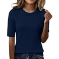 thumbnail image 2 of Delayuji Women's Short Sleeve Knitted T-Shirt Fashion Solid Color Crew Neck Elegant Lightweight Pullover Top Spring Summer Outfit, 2 of 5