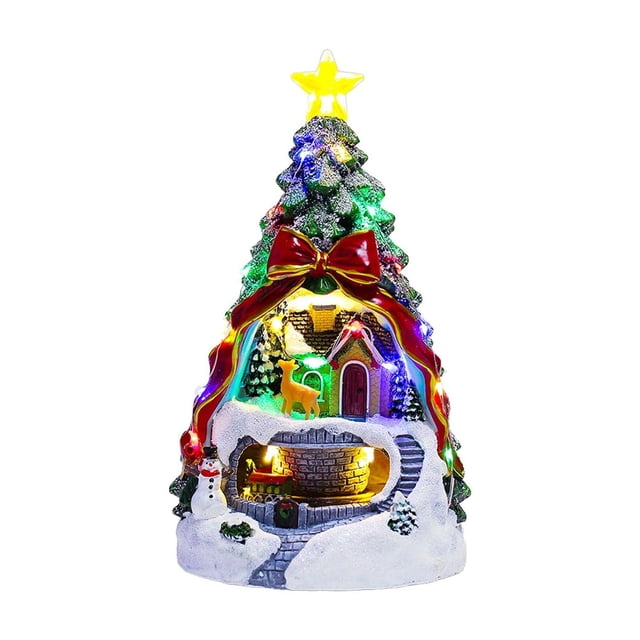 Light Up Christmas Music Box, Musical Christmas Tree Train Ornament, Christmas Snow House Desktop Decor, Holiday Tabletop Centerpiece Gift for Home Decoration