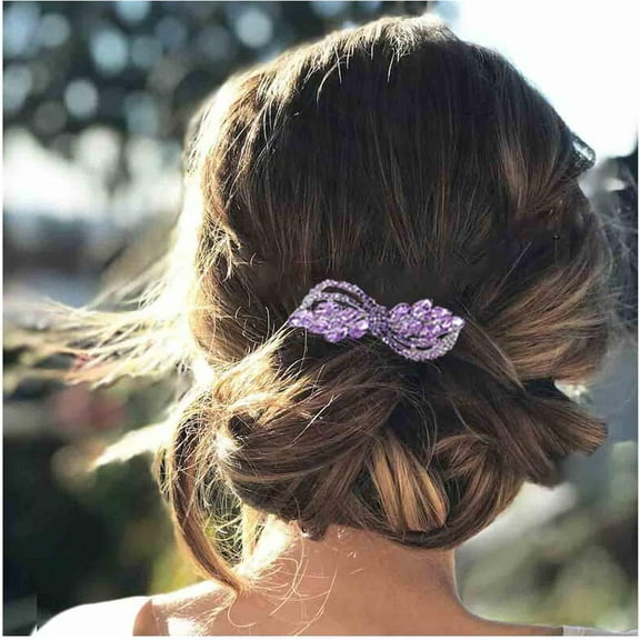Rhinestone Wedding Hair Clip Barrette Purple Crystal Hair Barrette Shine Bride Headpieces Decorative Headwear Crystal Hair Clip Comb Bridal Hair Accessories For Women And Girls (Purple)
