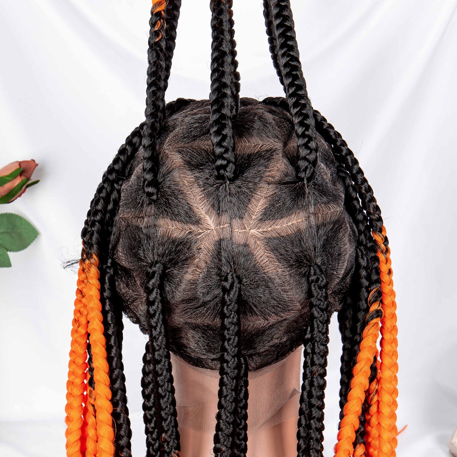Braided Wigs for Women Full Double Lace Braided Wigs Knotless Box Synthetic Lace Front Braided Wigs Cornrow Braids with Baby Hair Handmade Braided Wigs 32 inches (OT/Orange Color)