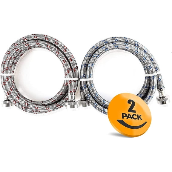 Premium 4ft Stainless Steel Washing Machine Hoses Burst Proof 2 Pack - Hot and Cold Water Supply Hoses for Washing Machines