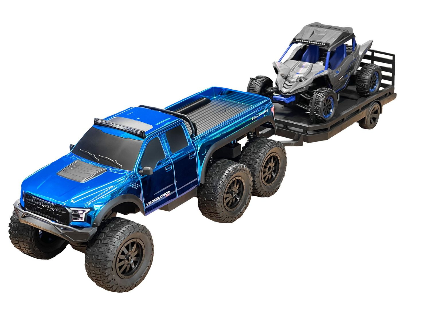 Combinaison de camion Ford Velociraptor téléguidé à échelle 1:10 avec véhicule côte à côte Yamaha YXZ à échelle 1:18, 2 télécommandes comprises