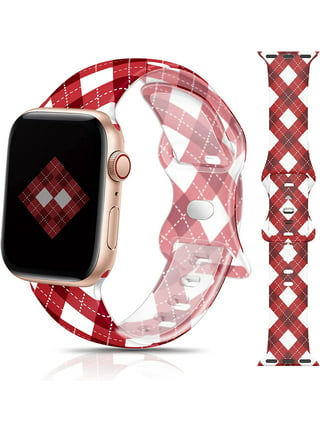  Designer Red Plaid Check Pattern Watch Bands Compatible with  Apple Watch Band 38mm 40mm 41mm 42mm 44mm 45mm Silicone Replacement  Smartwatch Wristband for iWatch Series 8 7 6 5 4 3
