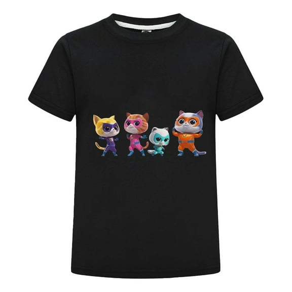 Kids T-Shirt with Super Kitties Design – Short Sleeve Cartoon Tee – Fun Cat Hero Outfit for Girls Boys – Summer Comfortable Cotton Top