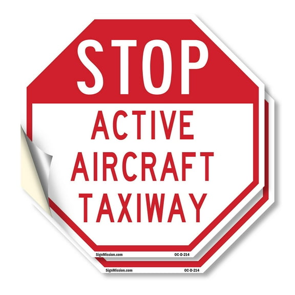 Stop Active Aircraft Taxiway (2 Pack) 6 inch X 6 inch Octagon Vinyl Label Decal Sticker Weather Resistant, UV Protected for Workplace, Private Property, and Construction Site, Made in