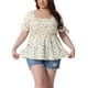 thumbnail image 1 of Blusas de verano de talla grande para mujeres Agnes Orinda, con cuello cuadrado, fruncido, lazo, mangas cortas y peplum, 2X beige, 1 of 6
