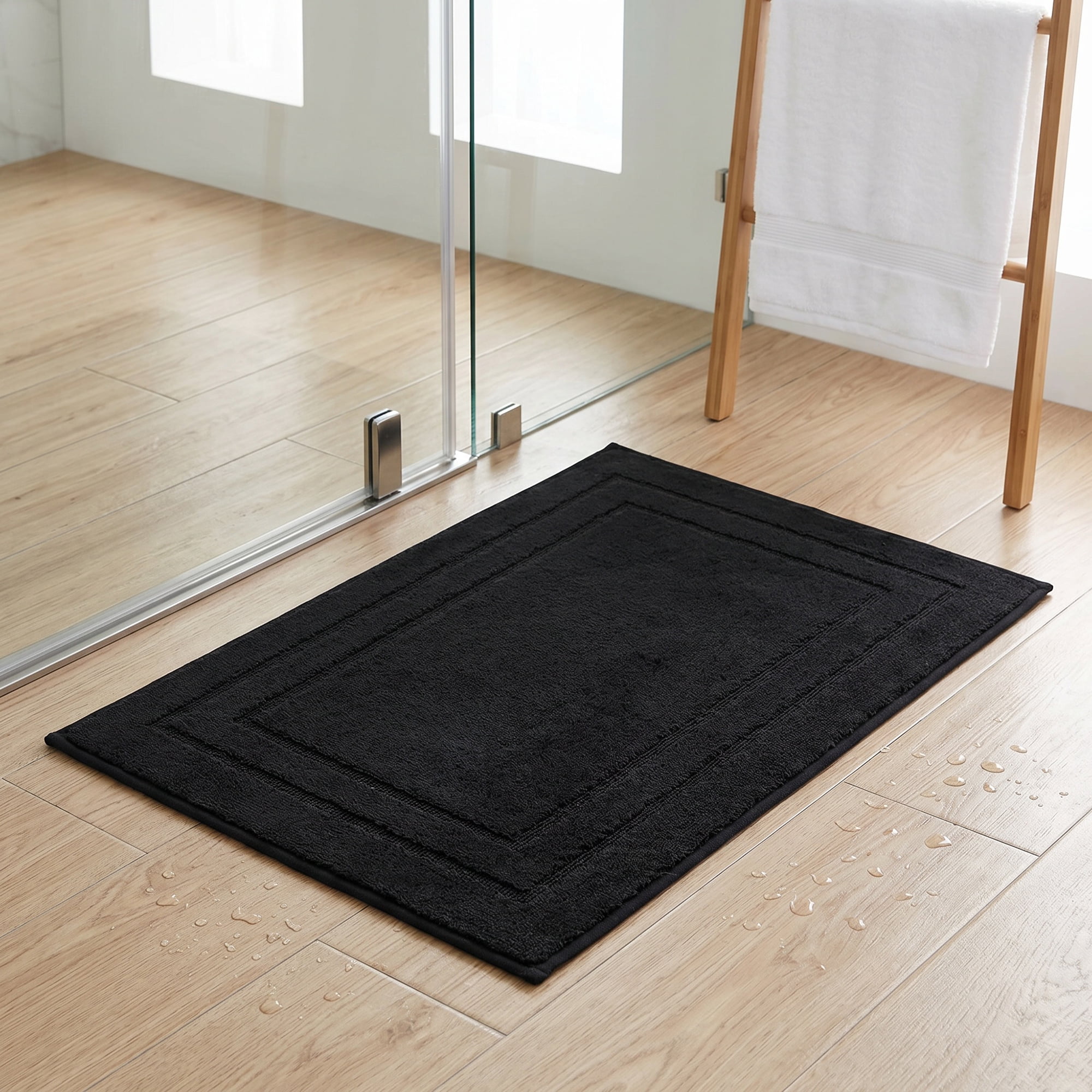 Unique Bargains Soft Non Slip Absorbent Shaggy Microfiber Bathroom Rug Black 32" x 20"