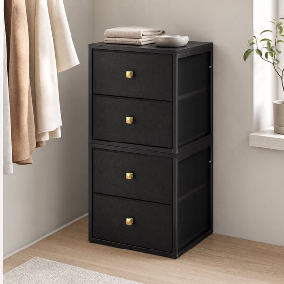 melmine 31.5"H 4-Drawer Stackable Storage Unit Versatile Closet Organizer for Bedroom, 22LBS/Drawer, Black