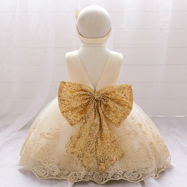 Vestido de novia para bebé, vestido de princesa para niña, vestido de princesa de encaje esponjoso con lazo para niña