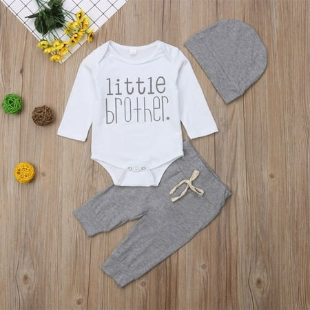 

3pcs Newborn Infant Baby Boy Little Brother Tops Romper Pants Outfits Clothes