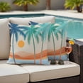 thumbnail image 4 of Boho Summer Beach Outdoor Waterproof Pillow Covers, Abstract Tropical Palm Trees Burlap Decorative Square Throw Pillowcase Sofa Cushion Sham for Patio/Couch/Chair, 16"x16" 2 Pack, 4 of 8