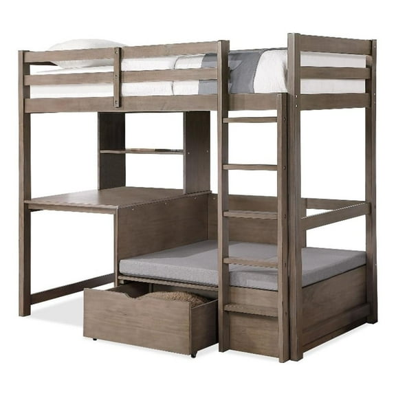 Bowery Hill Modern Wood Twin Over Workstation Loft Bed in Gray