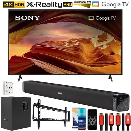 Sony KD43X77L 43 Inch 4K HDR LED Smart TV with Google TV (2023) Bundle with Deco Gear Home Theater Soundbar with Subwoofer, Wall Mount Accessory Kit, 6FT 4K HDMI 2.0 Cables and More