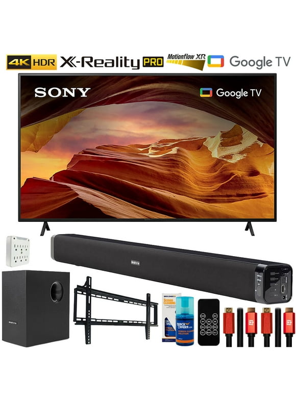 Sony KD65X77L 65 Inch 4K HDR LED Smart TV with Google TV (2023) Bundle with Deco Gear Home Theater Soundbar with Subwoofer, Wall Mount Accessory Kit, 6FT 4K HDMI 2.0 Cables and More