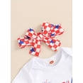 thumbnail image 5 of Suagox Baby Girls Summer Outfit, Short Sleeve Letters Print Romper with Plaid Flare Pants and Headband 4th of July Clothing for 0-18 Months Baby, 5 of 10