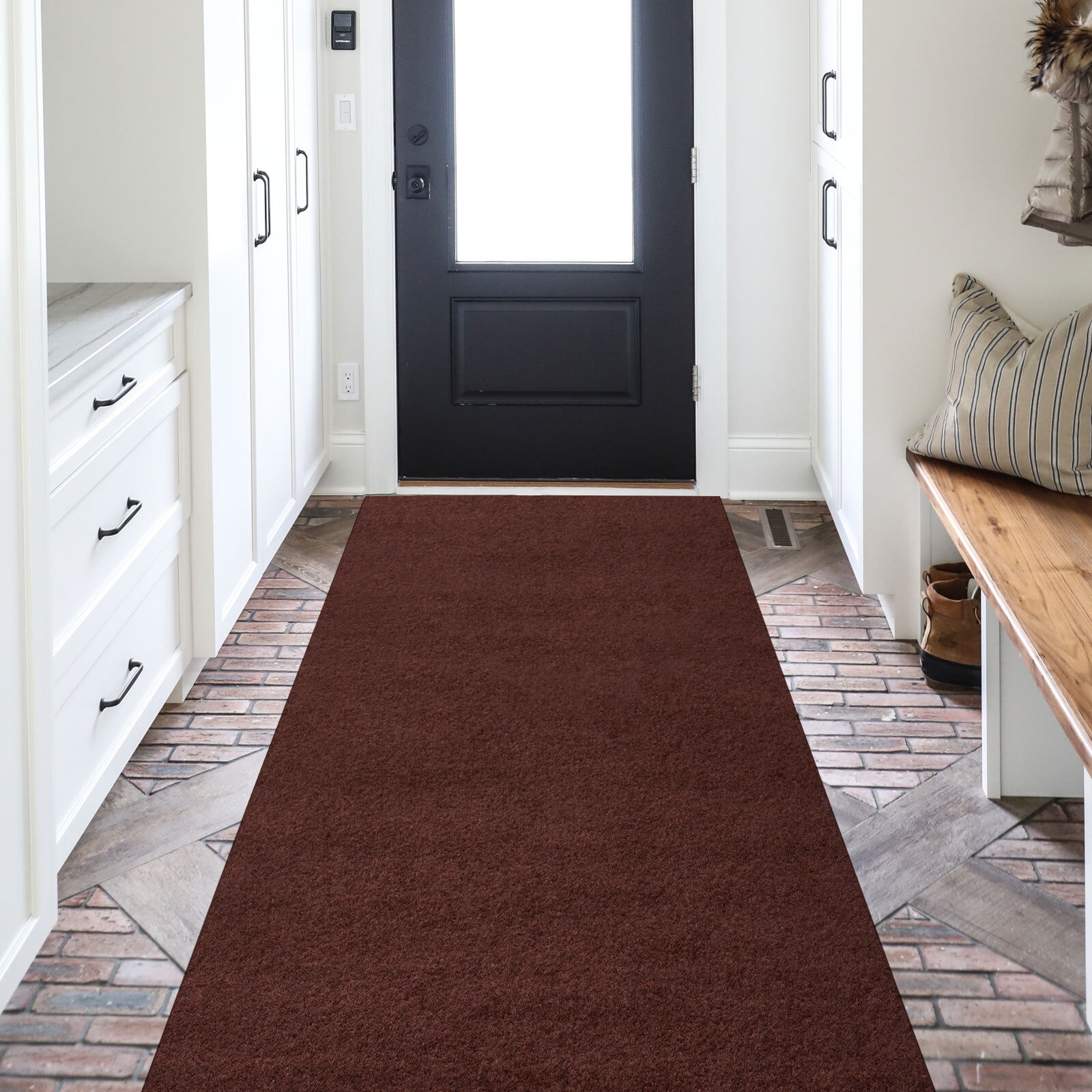 BESTVUE Runner Rug Outdoor Non Slips Carpet Runners Indoor Utility Area Rugs Mat for Kitchen Hallway Entryway Garage with Rubber Backing Dark Brown 3ft x 17ft