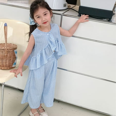 

Toddler Girls Outfit Sets Autumn Winter Cotton Sleeveless Checked Soft And Comfy Daily Wear Daily-Wear
