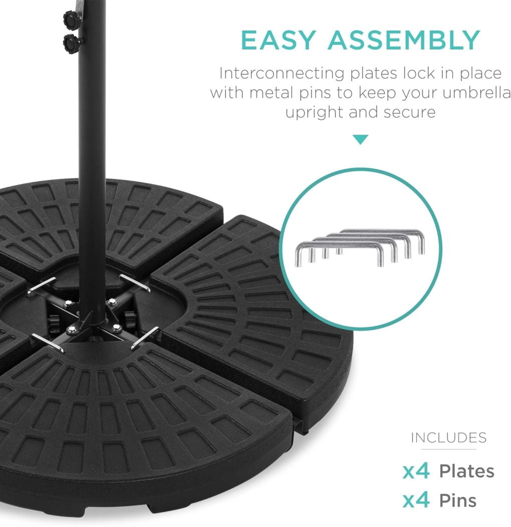 WJSP 4-Piece 158lb Capacity Cantilever Offset Patio Umbrella Circular Base Stand w/Carry Handles, Easy-Fill Spouts, Base Connector Hooks, UV Stability - Black