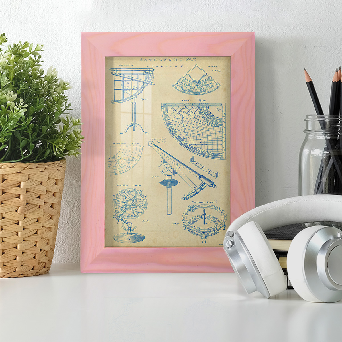 Vintage Astronomy I -Framed Print w/glass-Sunset Pink