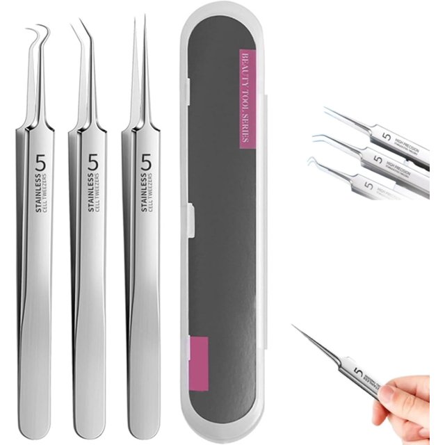 Fecong Tweezers, Fecong Stainless Steel Blackhead Removal Kit 3 Tweezers, Stainless Steel Acne Removal Kit, Blackhead Remover Tools, Precision Stainless Steel Blackhead Remover Kit