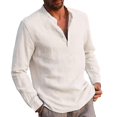thumbnail image 1 of Men Collarless Long Sleeve T-shirt Grandad Shirt Button Pullover Tops, 1 of 2