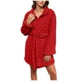 thumbnail image 2 of Fanxing Plush Soft Robes for Women, Premium Fleece Jacquard Knee Length Robe Womens Cozy Warm Bathrobe Red S, 2 of 8