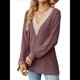 thumbnail image 1 of Blusas de Otoño para Mujer, con Escote en V, Encaje, Larga, Holgadas, con Ribete de Bloques de Color, Moda 2025 Rojo Púrpura M, 1 of 10