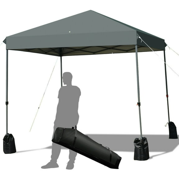 Gymax 8x8 FT Pop up Canopy Tent Shelter Wheeled Carry Bag 4 Canopy Sand Bag Grey