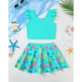 thumbnail image 4 of Kucnuzki 5T Little Girl Swimsuit Set 6T Child Gilrs Bathing Suit Ruffle Top Flamingo Swimming Skirt with Shorts 2pcs Bikini Set Summer Beach Breathable Tankini Set Green, 4 of 9