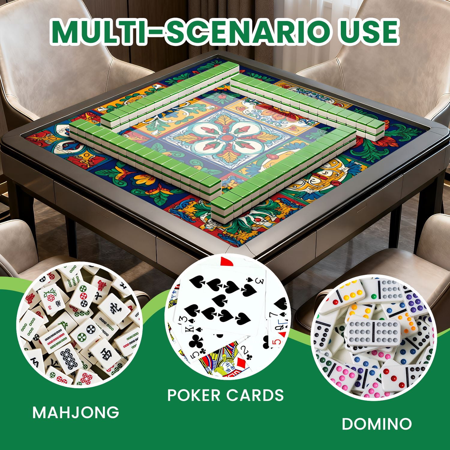 Mahjong Mat 31.5" x 31.5" Mexican talavera ceramic tile seamless Decoration ornamental Non-Slip Noise Reduction American Mahjong Tiles Table Cover for Dominoes Poker Card Board Games Gift
